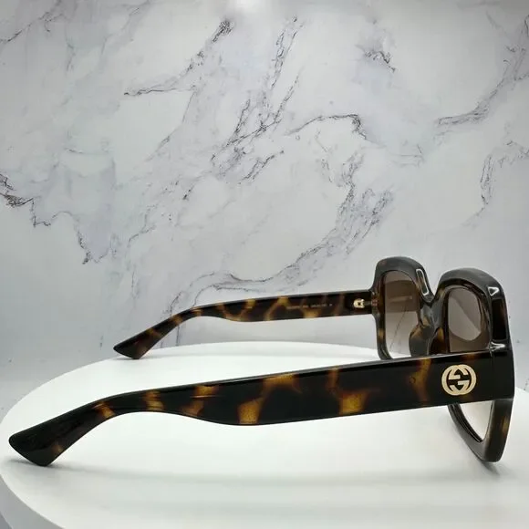 New GUCCI Sunglasses Brown Black Tortoise Square Women's Gold GG Logo Oversized - Picture 16 of 16